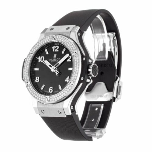 Hublot Big Bang Steel Black Dial Diamond Bezel Replica - 4